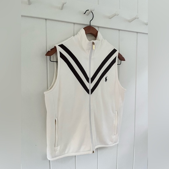 Ralph Lauren Golf Vintage Zip Vest Womens Small Mock Neck Ivory Brown Old Money - Picture 2 of 16